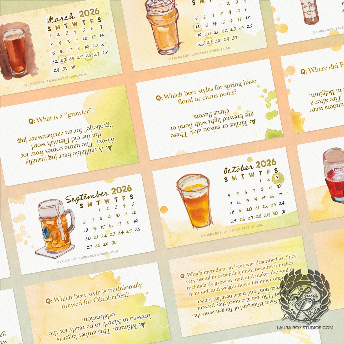2026 Beer + Trivia Mini Watercolor Calendar