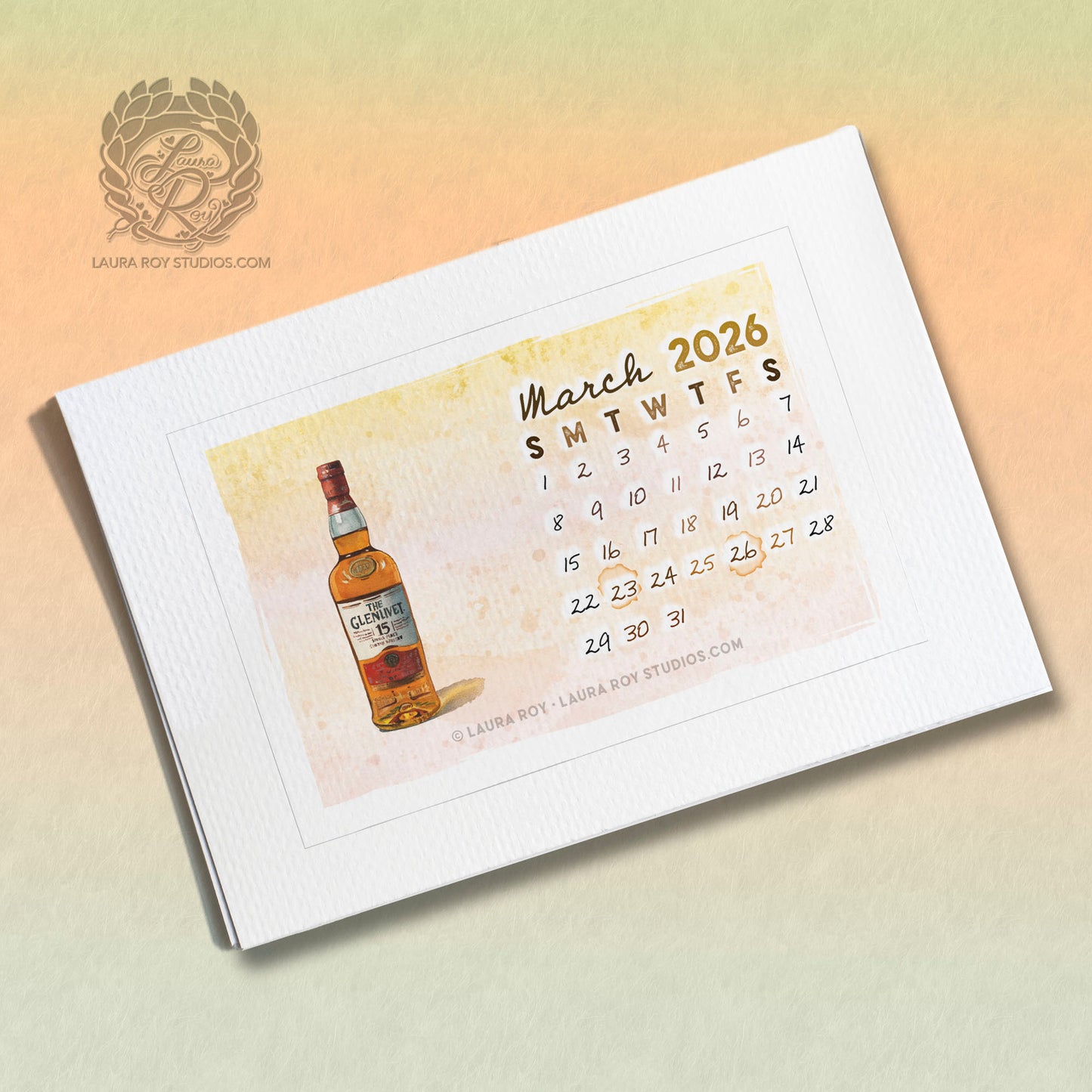 2026 Whiskey Watercolor Mini Calendar