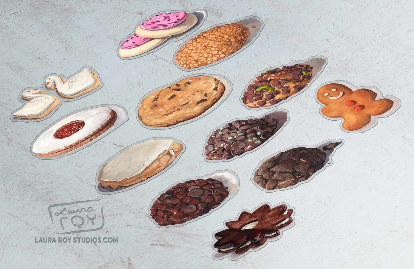 Watercolor Cookie Sticker: Your Choice - Transparent Vinyl, Waterproof, 3-3.5 inch
