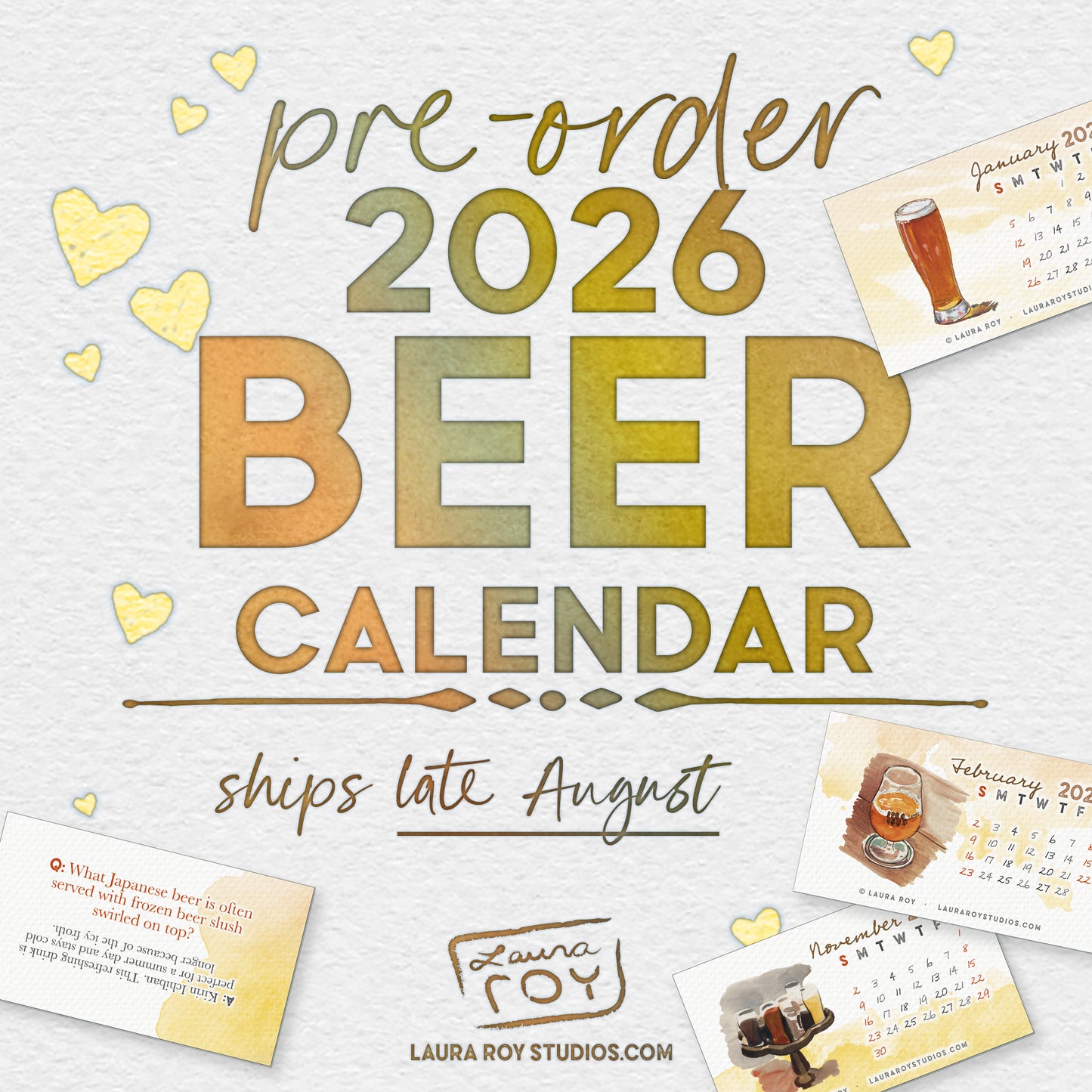 2026 Beer + Trivia Mini Watercolor Calendar – Handcrafted Art, Monthly Beer Trivia, Perfect Gift for Beer Lovers & Trivia Fans
