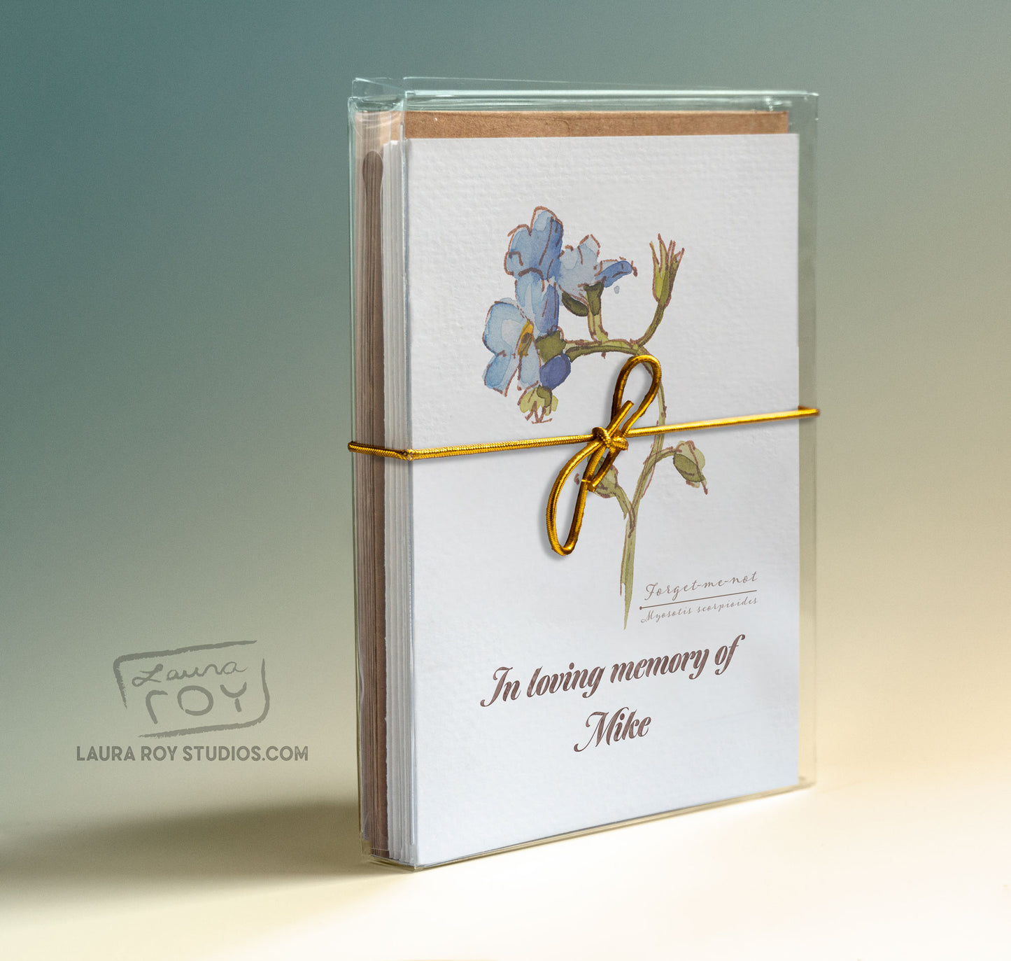 Personalized Forget-Me-Not Sympathy Card - Elegant Watercolor Art with Memorial Tribute (Single or Set)