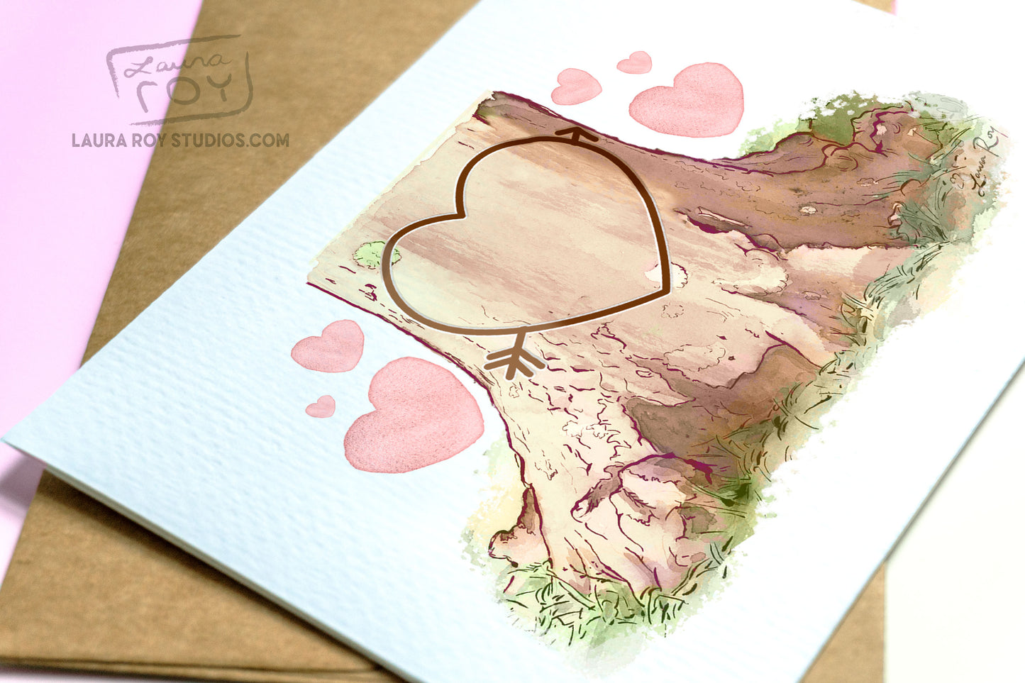 Carved Heart Tree Trunk Card
