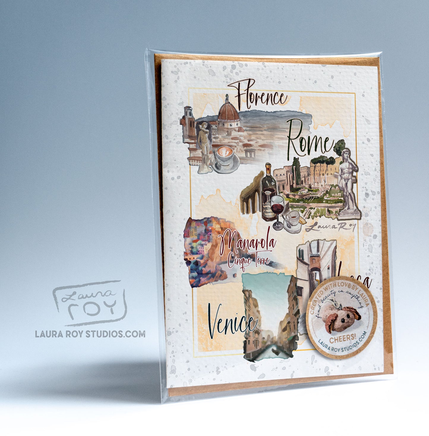 Personalized Italy Travel Card - Watercolor Florence, Rome, Venice, Cinque Terre, Lucca for Weddings, Honeymoons & Trips (Single or Set)