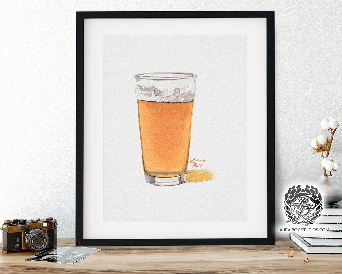 IPA Beer Watercolor Art Print – Pint Glass of Craft Beer with Frothy Head, Bar Decor