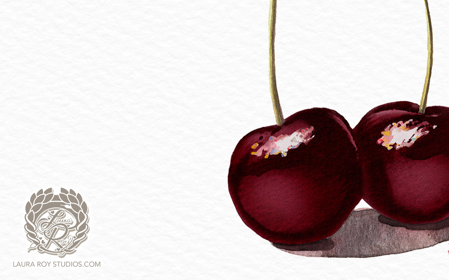 Black Cherries Watercolor Art Print – Romantic Fruit Pairing, Fine Art Kitchen Decor, Foodie Gift