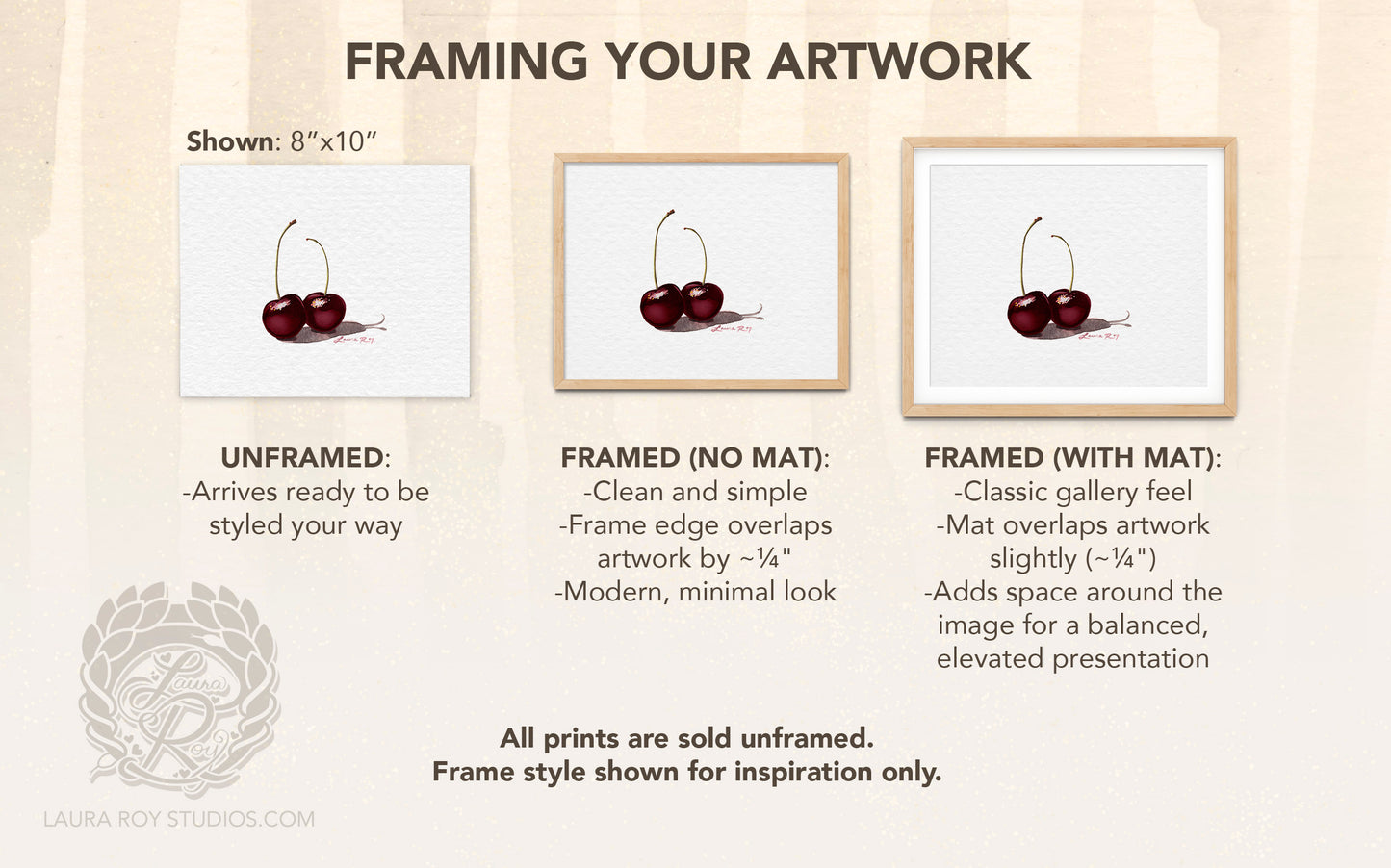 Black Cherries Watercolor Art Print – Romantic Fruit Pairing, Fine Art Kitchen Decor, Foodie Gift