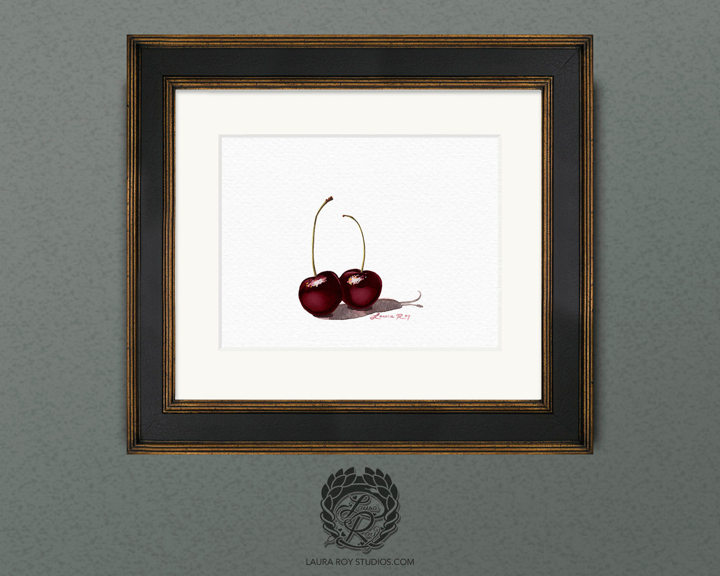 Black Cherries Watercolor Art Print – Romantic Fruit Pairing, Fine Art Kitchen Decor, Foodie Gift