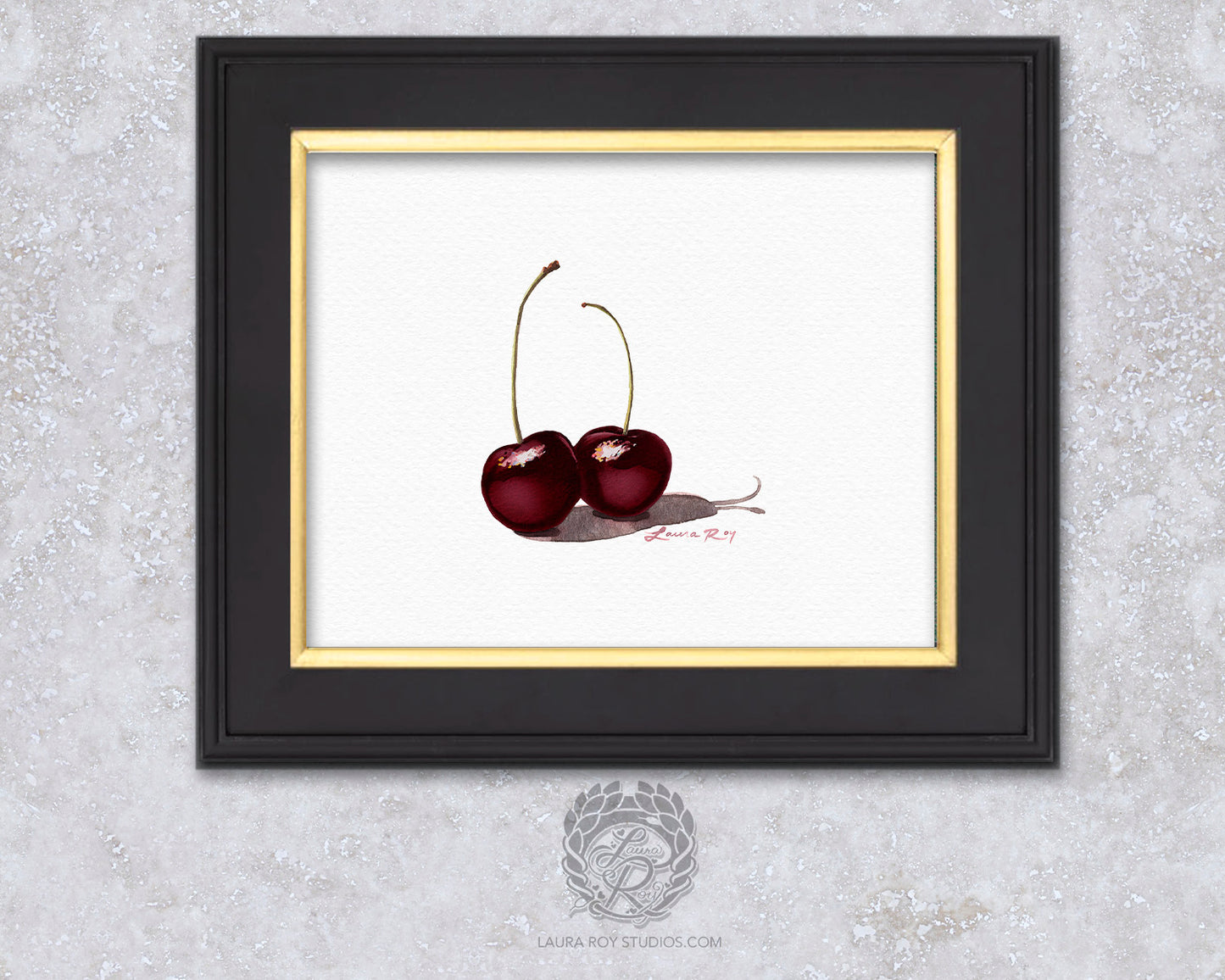 Black Cherries Watercolor Art Print – Romantic Fruit Pairing, Fine Art Kitchen Decor, Foodie Gift