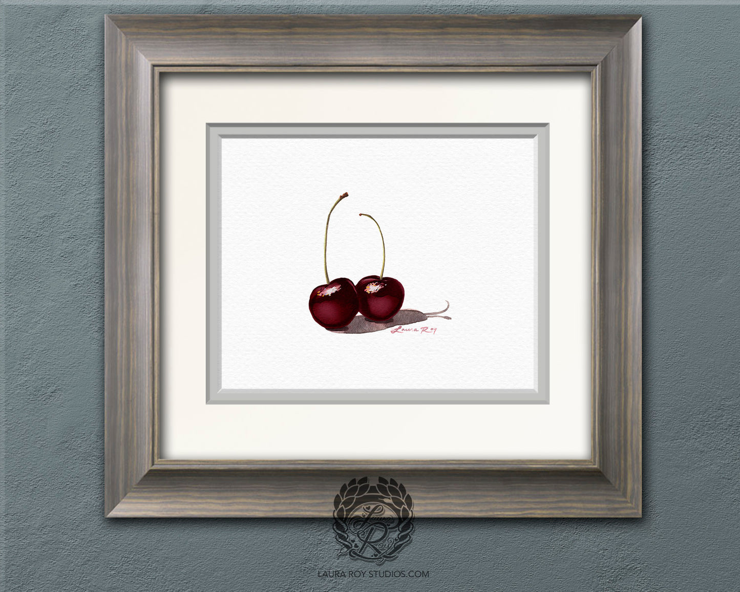 Black Cherries Watercolor Art Print – Romantic Fruit Pairing, Fine Art Kitchen Decor, Foodie Gift