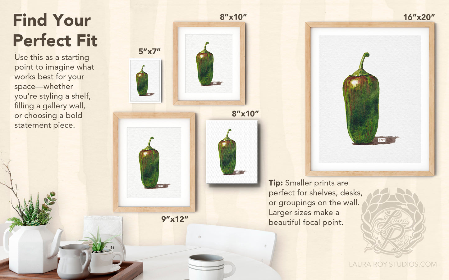 Green Chile Pepper Watercolor Art Print – Spicy Produce Kitchen Decor, Botanical Illustration