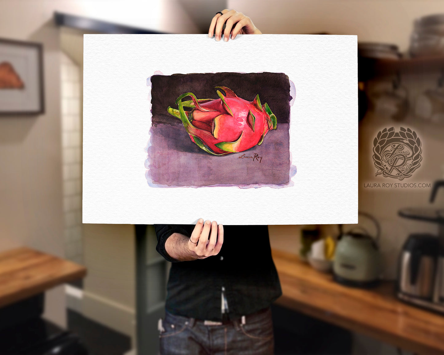 Dragon Fruit Watercolor Art Print – Vibrant Tropical Fruit Illustration, Exotic Kitchen Wall Decor