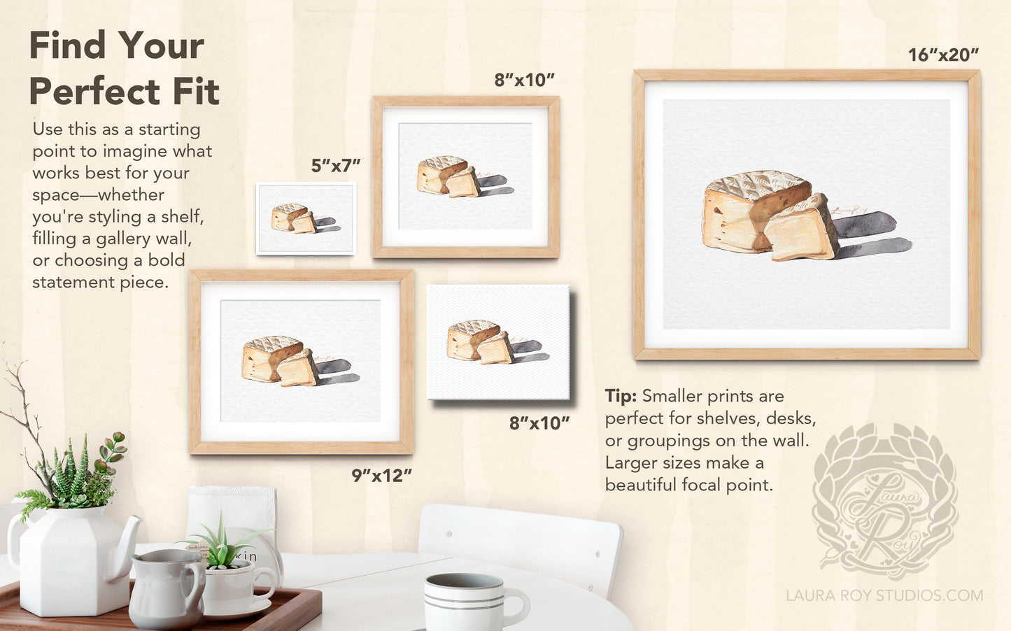 Triple Cream Cheese Watercolor Print – Soft-Ripened Wedge Still Life, Gourmet Food Art, Elegant Kitchen Wall Decor, Giclée Print