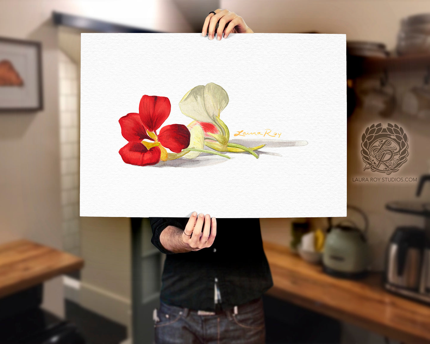 Nasturtiums Watercolor Art Print – Edible Flower Duo Illustration, Colorful Kitchen Wall Decor