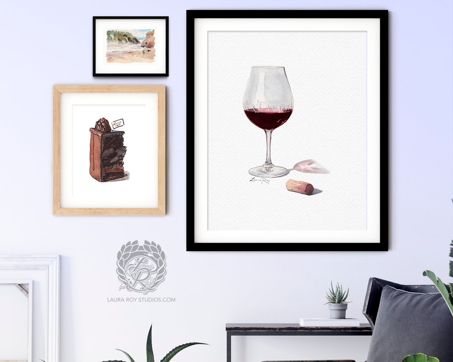 Red Wine Watercolor Art Print – Glass of Pinot Noir with Cork, Elegant Kitchen or Bar
