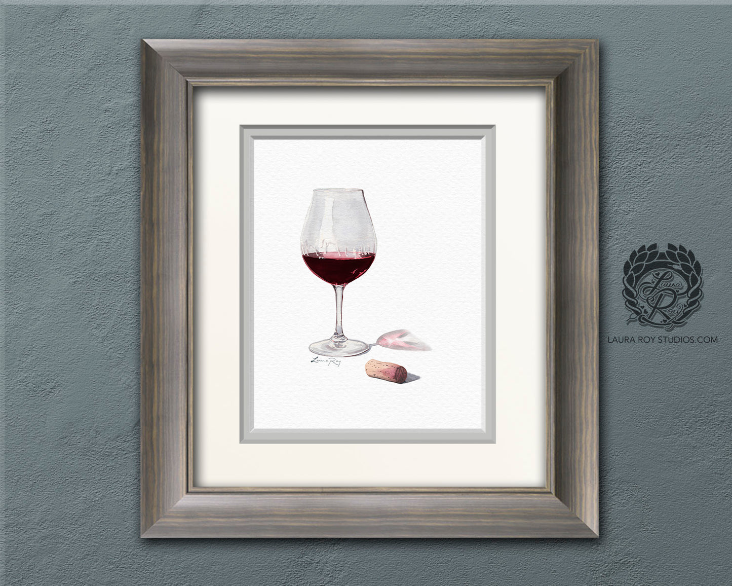 Red Wine Watercolor Art Print – Glass of Pinot Noir with Cork, Elegant Kitchen or Bar