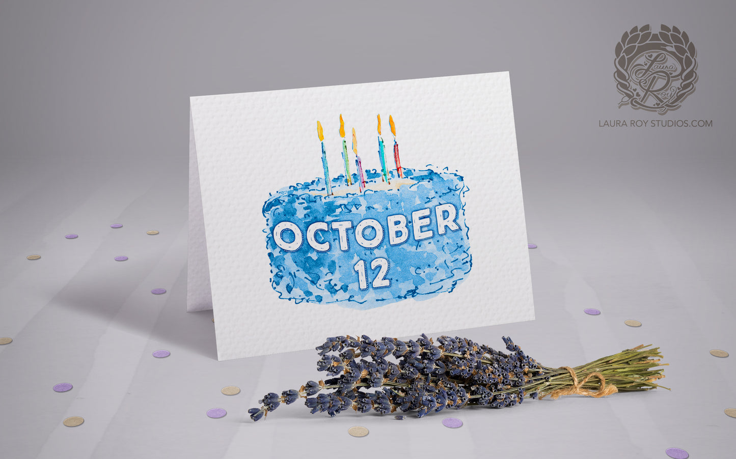 Personalized Birthday Cake with Name Card - Watercolor Cake with Candles, Customizable Number (Single or Set)
