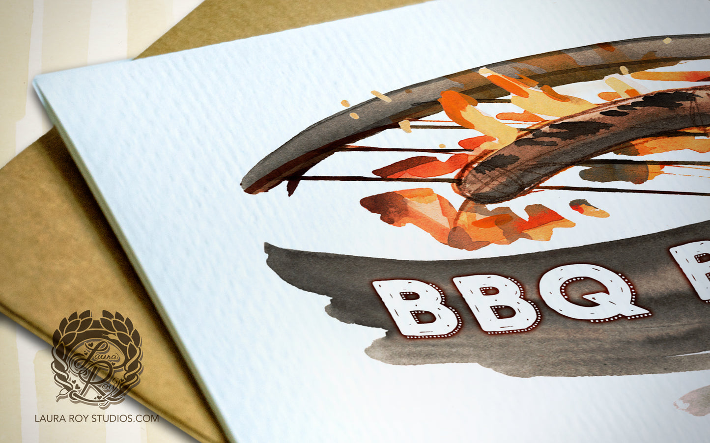 Personalized Father’s Day Grill Card, Custom Dad Name Watercolor BBQ Gift, Sizzling Sausage Art (Single or Set)