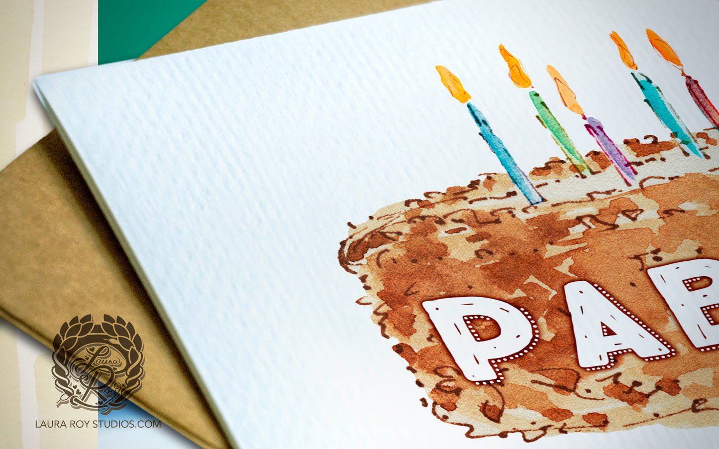 Personalized Birthday Cake with Name Card - Watercolor Cake with Candles, Customizable Number (Single or Set)