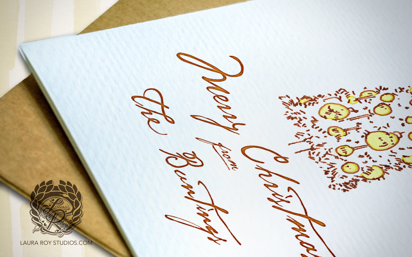 Personalized Elegant Christmas Tree Card - Watercolor & Ink Tree, Customizable Holiday Greeting (Single or Set)