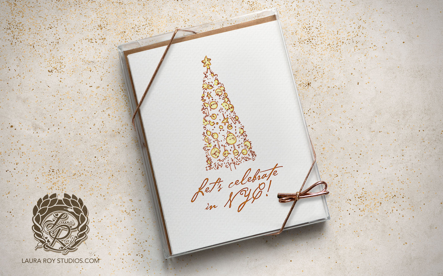 Personalized Elegant Christmas Tree Card - Watercolor & Ink Tree, Customizable Holiday Greeting (Single or Set)