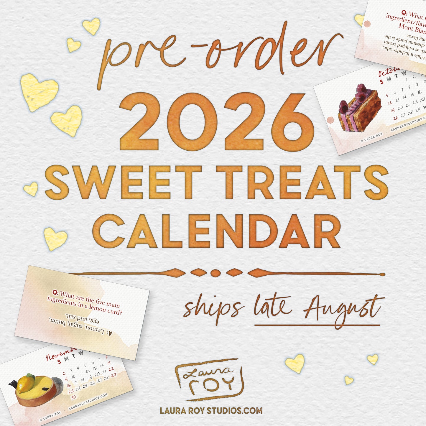2026 Sweet Treats Watercolor Mini Calendar - Handcrafted Art, Monthly Dessert Trivia, Perfect Gift for Sweet Tooth Enthusiasts & Dessert Lovers