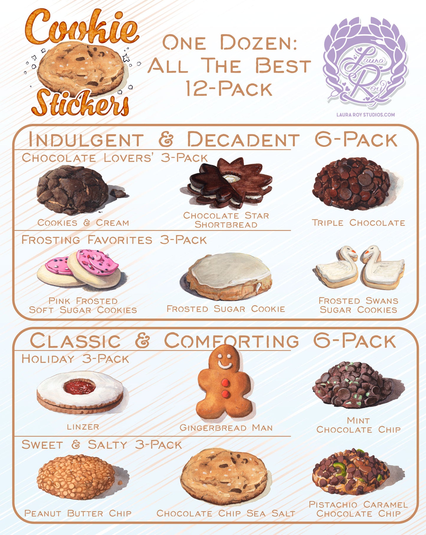 Watercolor Cookie Sticker: Your Choice - Transparent Vinyl, Waterproof, 3-3.5 inch
