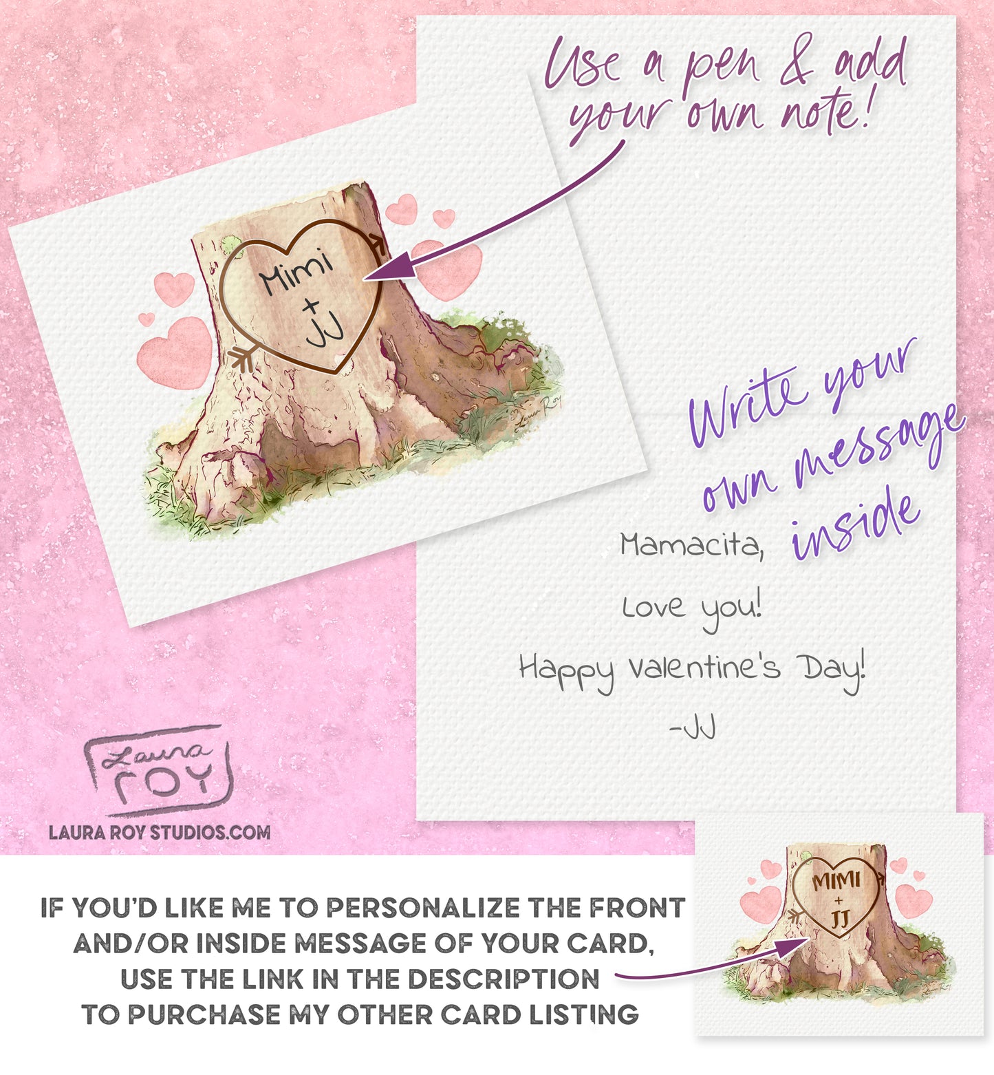 Carved Heart Tree Trunk Card