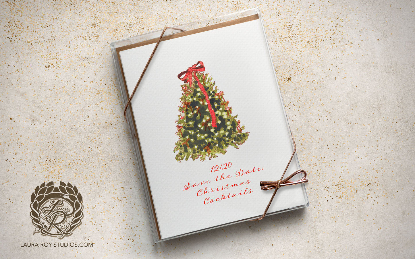 Personalized Bows Christmas Tree Card - Watercolor Customizable Holiday Greeting (Single or Set)