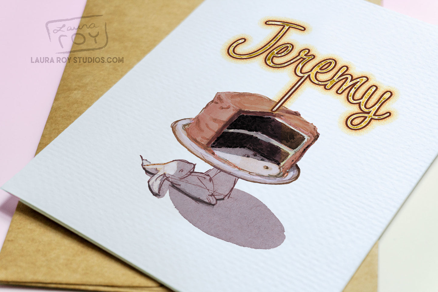 Personalized Birthday Card Perfect for Spring or Easter - Watercolor Cake with Bunny, Customizable (Single or Set)