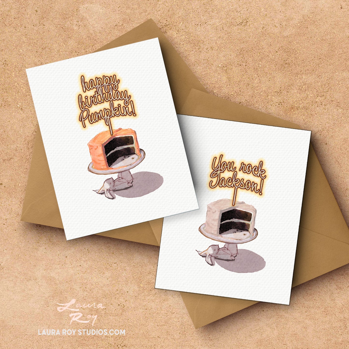 Personalized Birthday Card Perfect for Spring or Easter - Watercolor Cake with Bunny, Customizable (Single or Set)