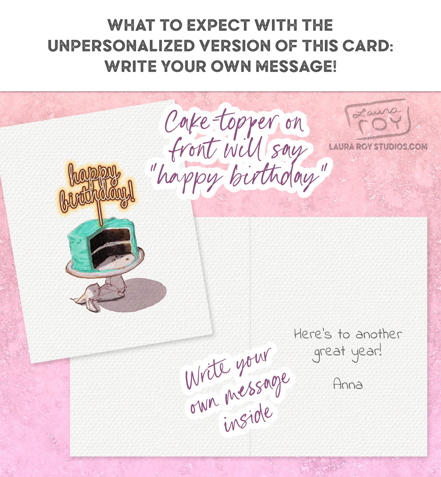 Personalized Birthday Card Perfect for Spring or Easter - Watercolor Cake with Bunny, Customizable (Single or Set)