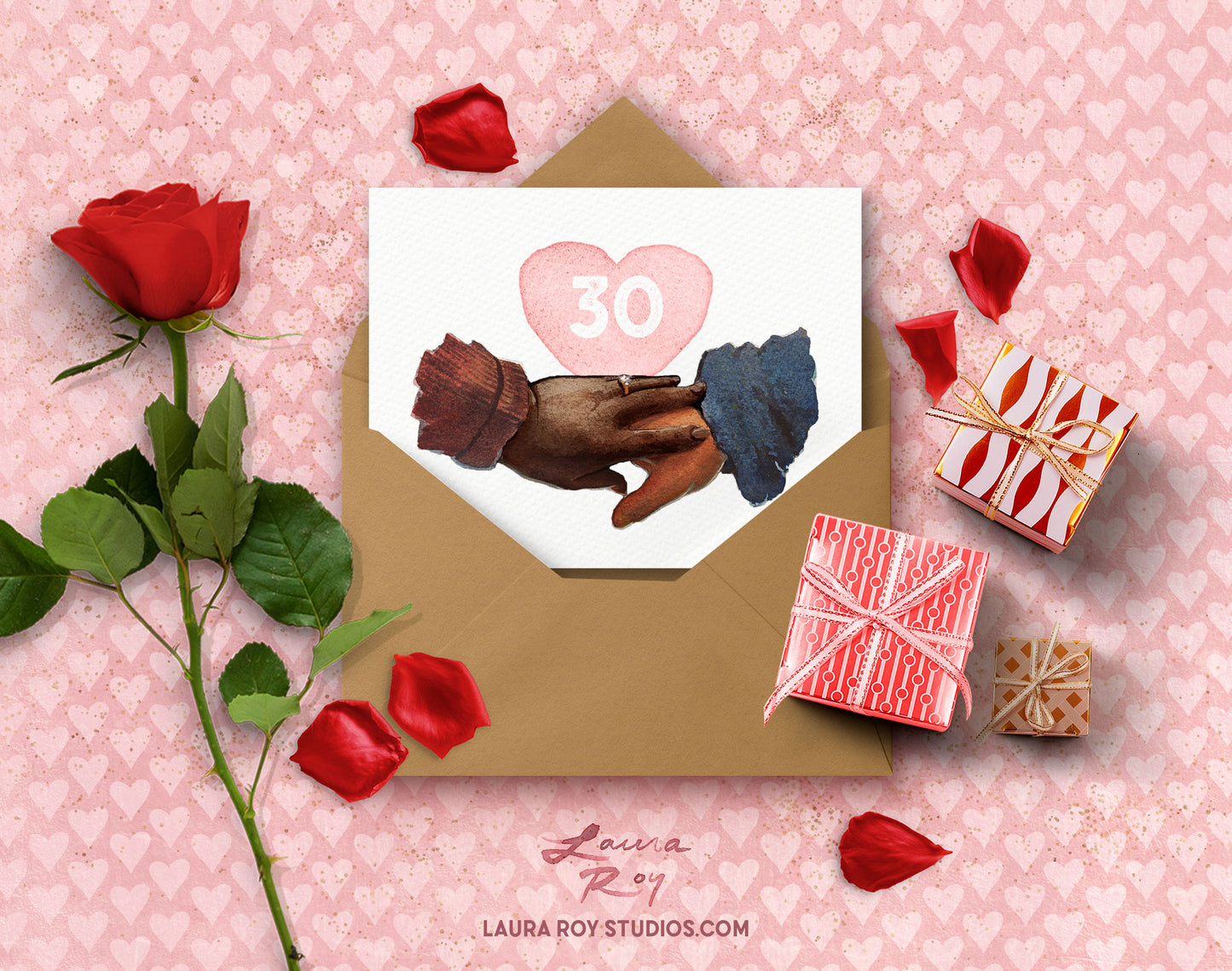 Personalized Hands/Skintones Love Card - Watercolor Hands with Heart Design, Customizable Skin Tones and Special Message (Single or Set)