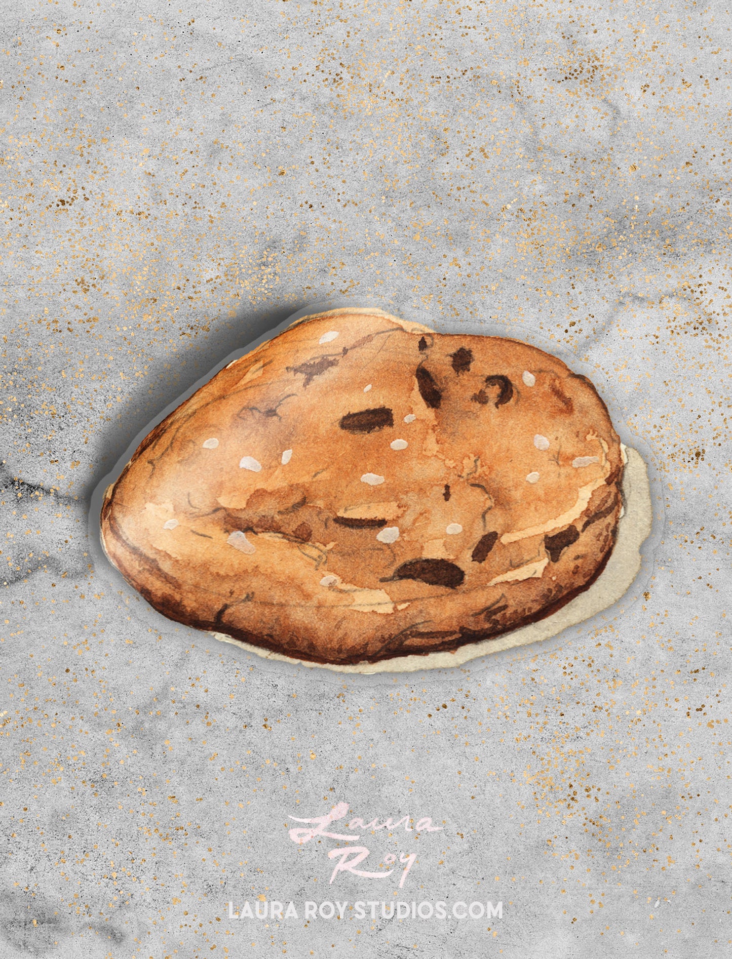 Watercolor Sticker: Chocolate Chip Sea Salt Cookie Transparent Vinyl, Waterproof, 3.5 inch (Single or Set)