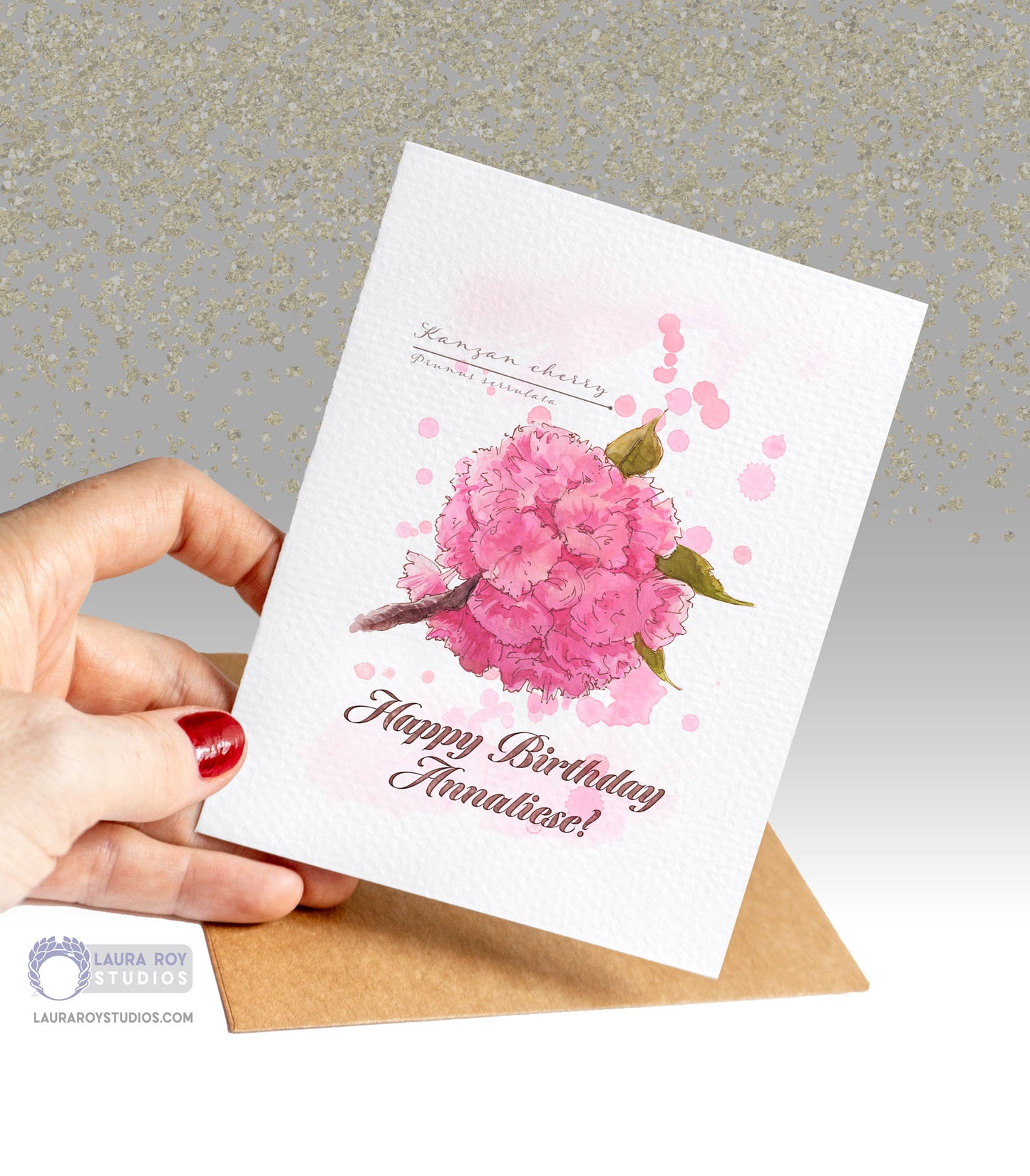 Personalized Cherry Blossom Sympathy/Get-Well/Birthday Card - Elegant Watercolor Art with Memorial Tribute (Single or Set)