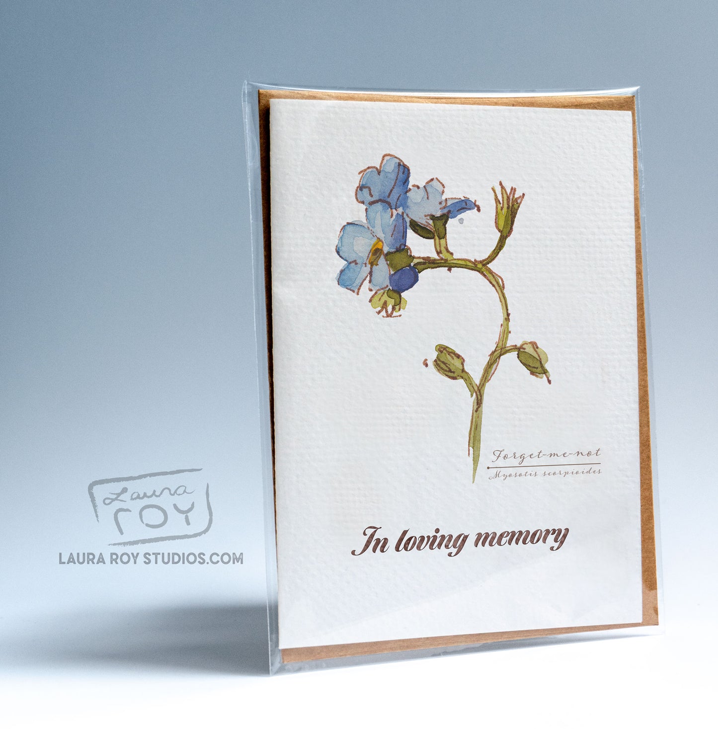 Personalized Forget-Me-Not Sympathy Card - Elegant Watercolor Art with Memorial Tribute (Single or Set)