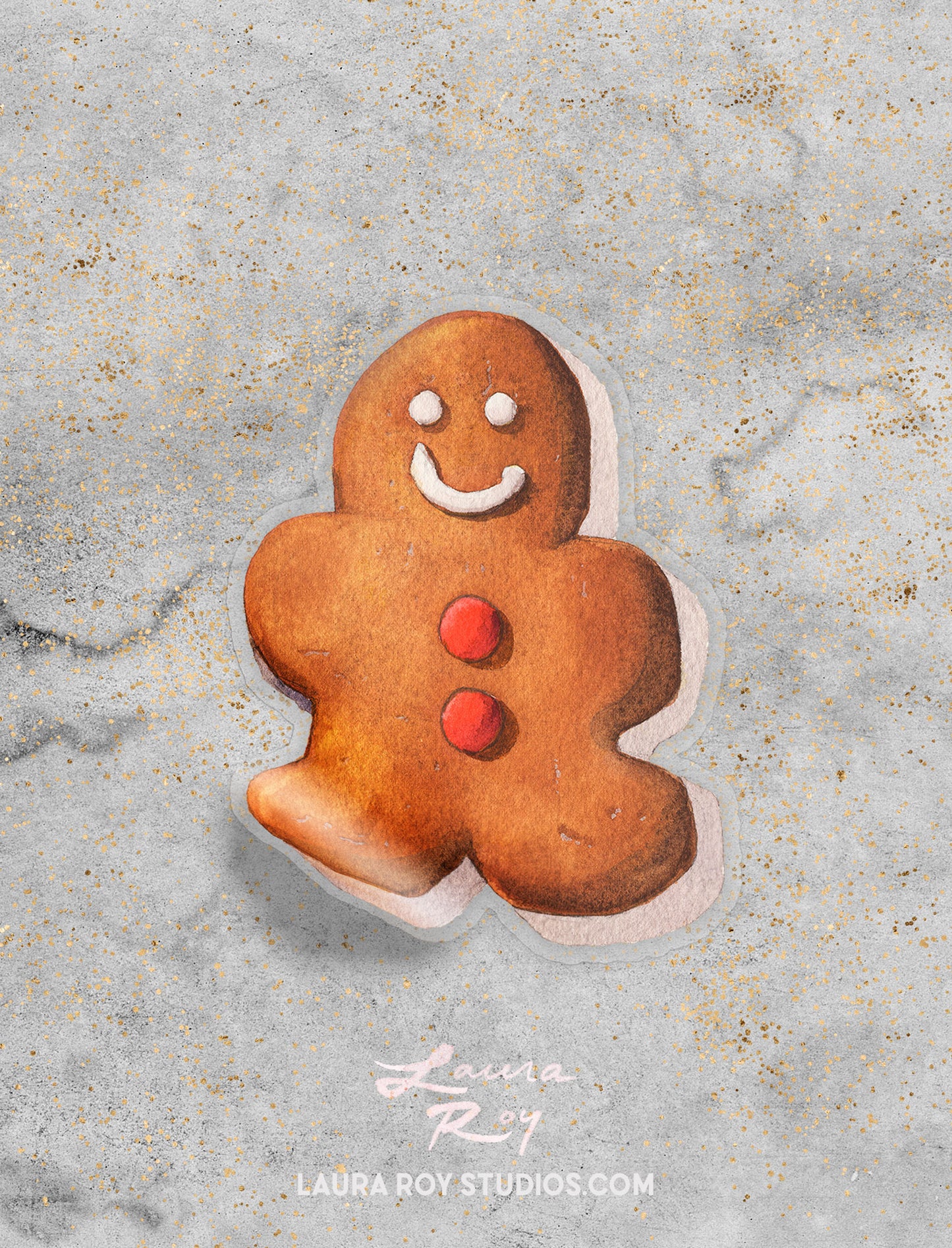 Watercolor Sticker: Gingerbread Man Cookie - Transparent Vinyl, Waterproof, 3 inch