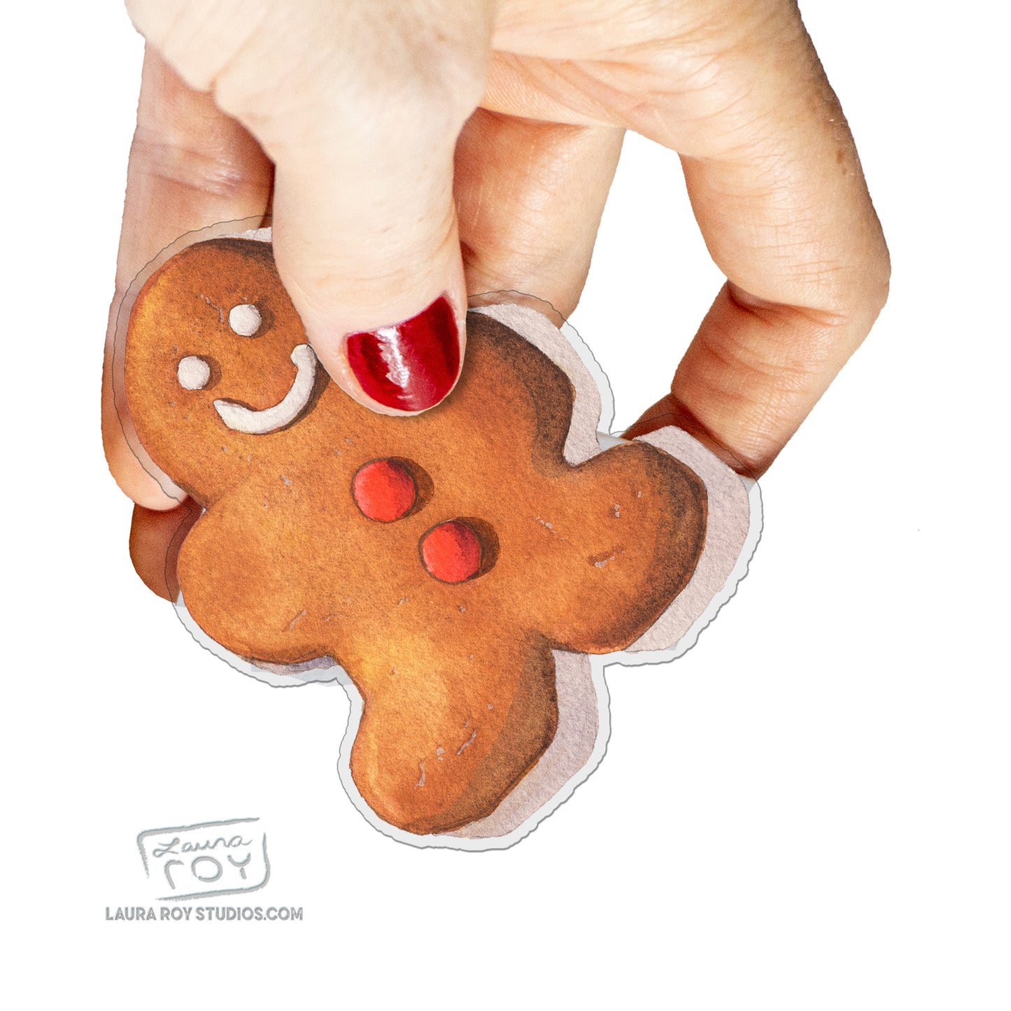 Watercolor Sticker: Gingerbread Man Cookie - Transparent Vinyl, Waterproof, 3 inch