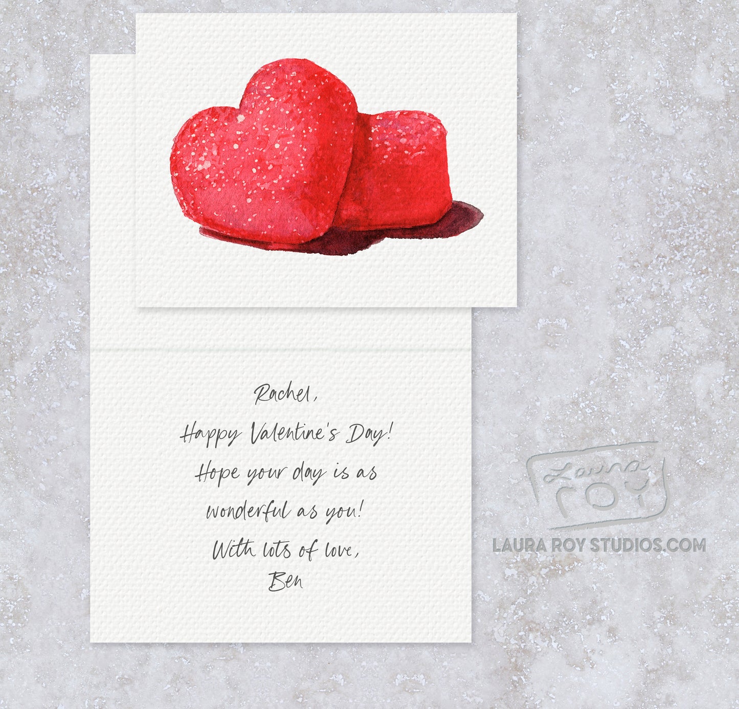 Personalized Sparkly Pink Gummy Heart Candies - Watercolor Valentine's Day Card, Sweetheart Gift for Her or for Him (Single or Set)