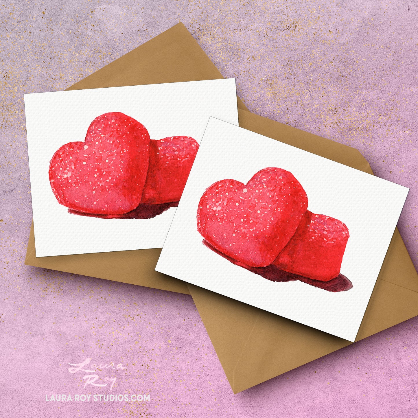 Personalized Sparkly Pink Gummy Heart Candies - Watercolor Valentine's Day Card, Sweetheart Gift for Her or for Him (Single or Set)