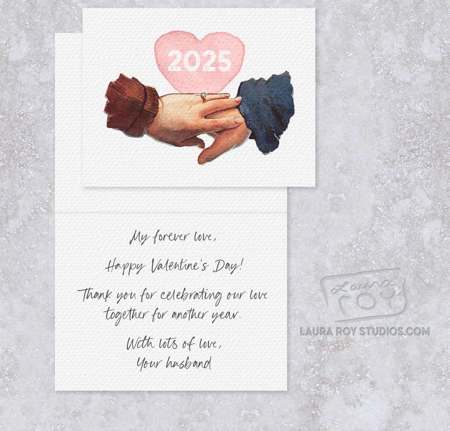 Personalized Hands/Skintones Love Card - Watercolor Hands with Heart Design, Customizable Skin Tones and Special Message (Single or Set)