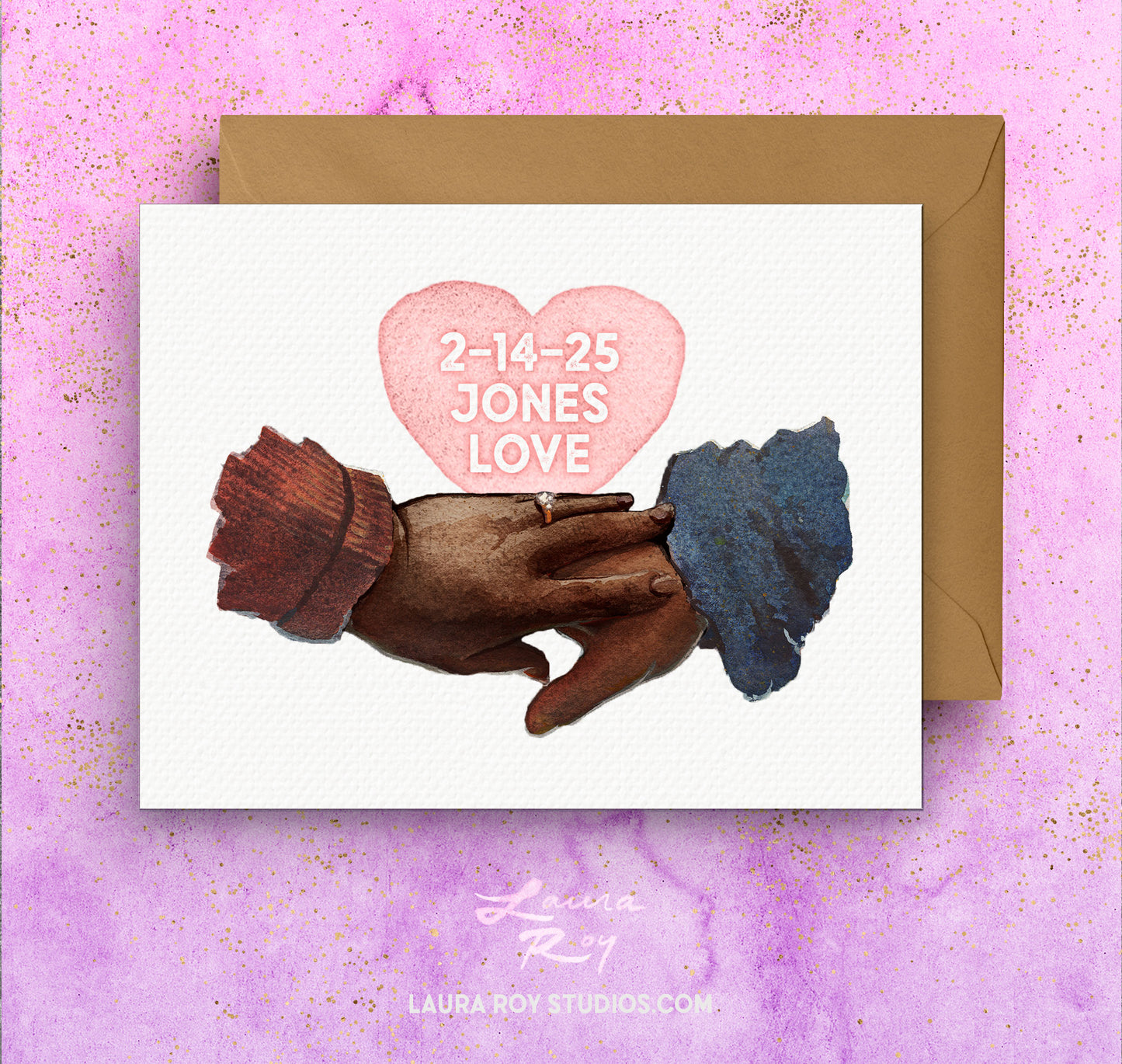 Personalized Hands/Skintones Love Card - Watercolor Hands with Heart Design, Customizable Skin Tones and Special Message (Single or Set)