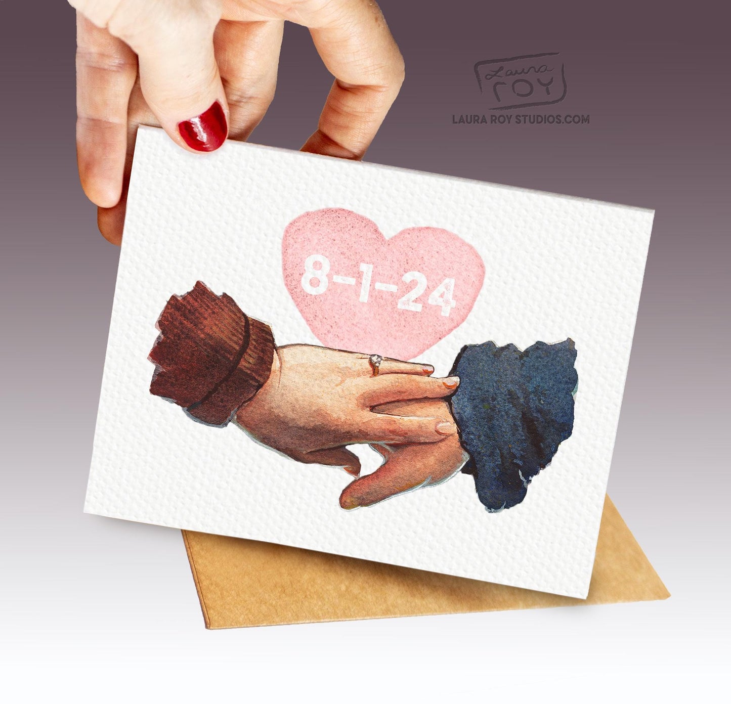 Personalized Hands/Skintones Love Card - Watercolor Hands with Heart Design, Customizable Skin Tones and Special Message (Single or Set)