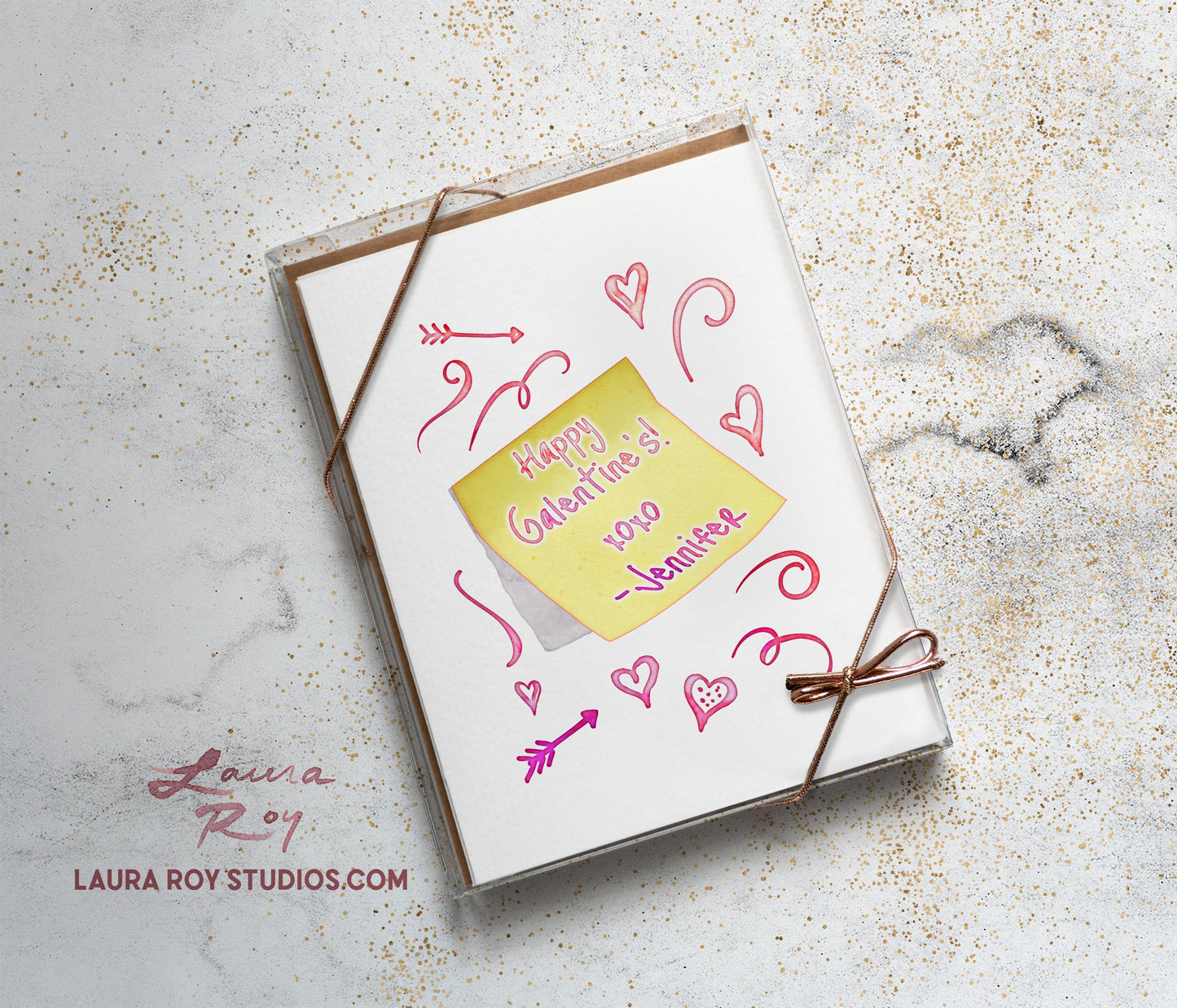 Personalized Sticky Note Watercolor with Hearts Card - Cute Sketches with Custom Messages for Valentine's Day (Single or Set)