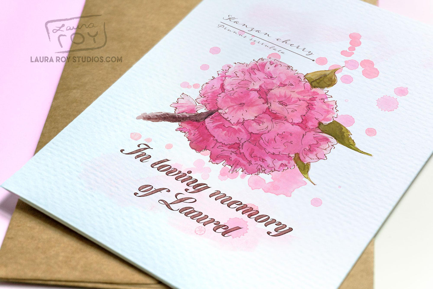 Personalized Cherry Blossom Sympathy/Get-Well/Birthday Card - Elegant Watercolor Art with Memorial Tribute (Single or Set)
