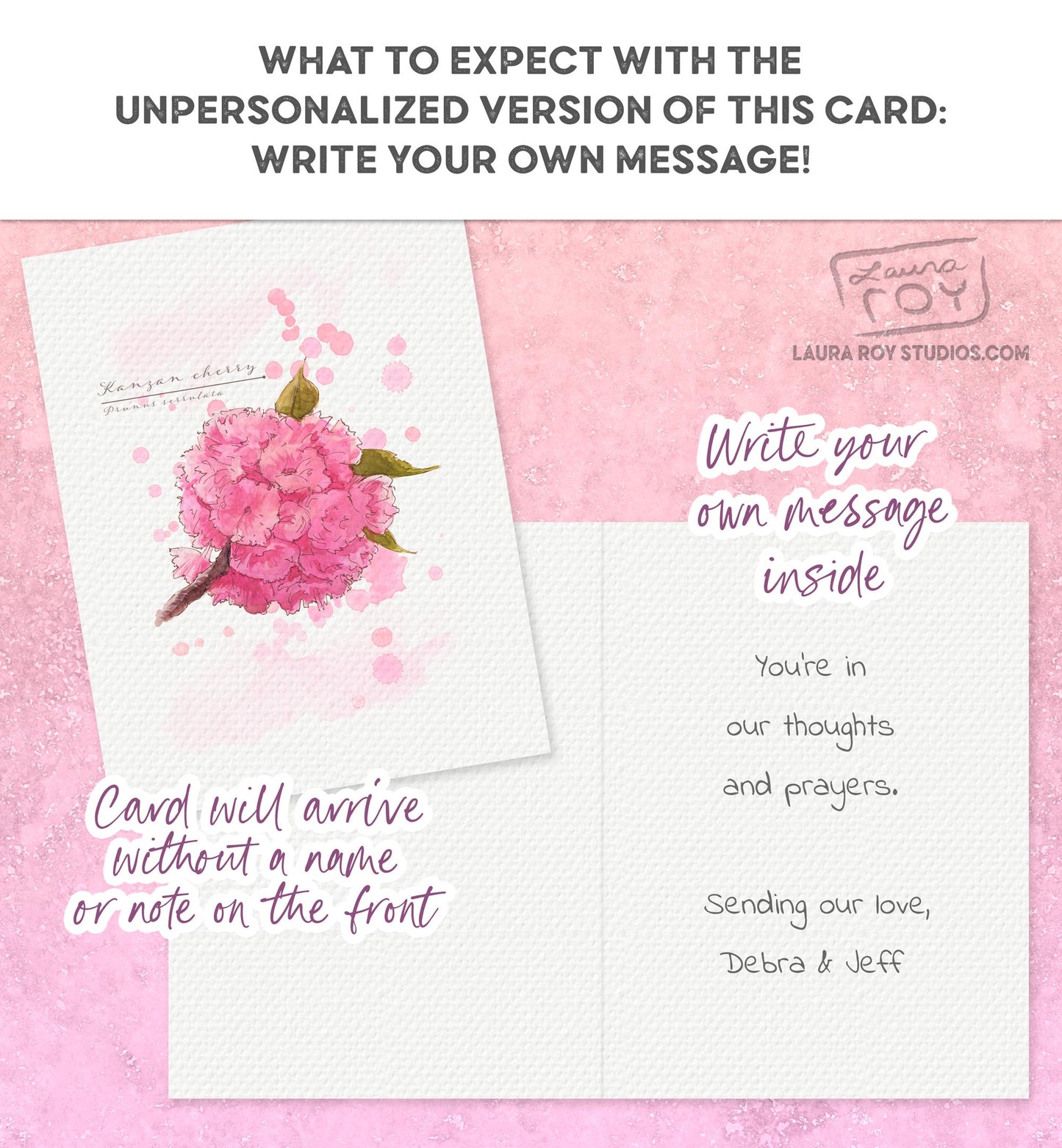 Personalized Cherry Blossom Sympathy/Get-Well/Birthday Card - Elegant Watercolor Art with Memorial Tribute (Single or Set)