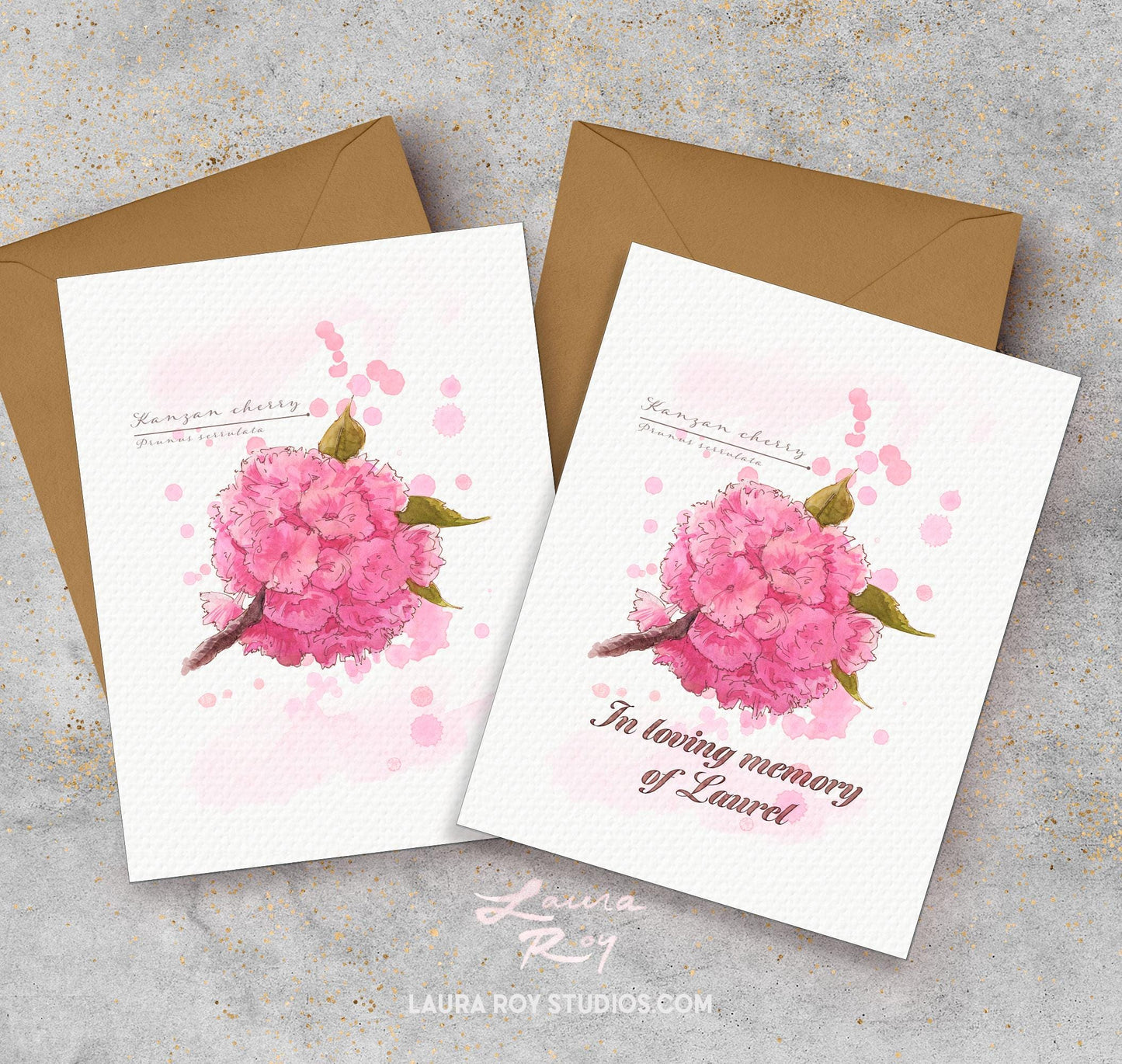 Personalized Cherry Blossom Sympathy/Get-Well/Birthday Card - Elegant Watercolor Art with Memorial Tribute (Single or Set)