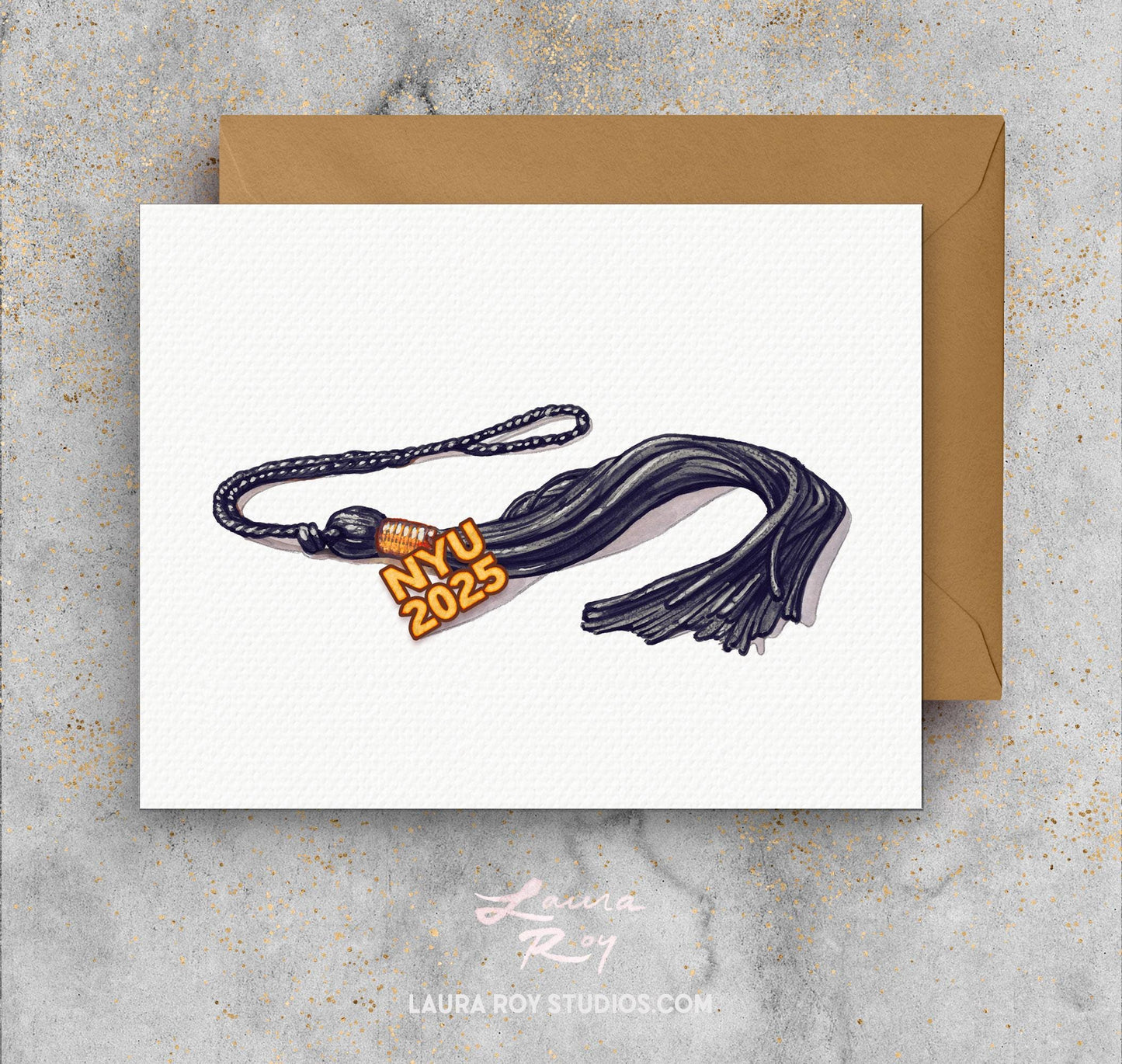 Personalized Watercolor Graduation Card - Watercolor Tassel with Custom Color, and Message (Single or Set)