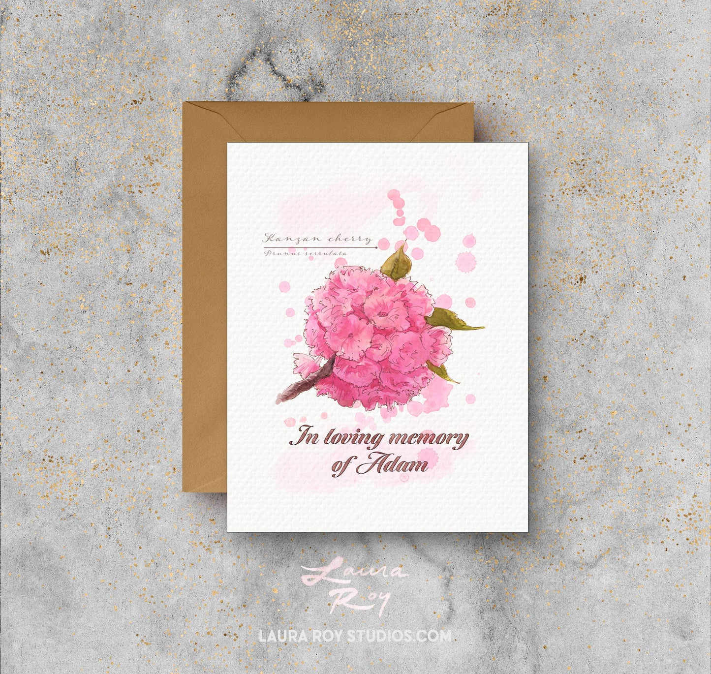 Personalized Cherry Blossom Sympathy/Get-Well/Birthday Card - Elegant Watercolor Art with Memorial Tribute (Single or Set)