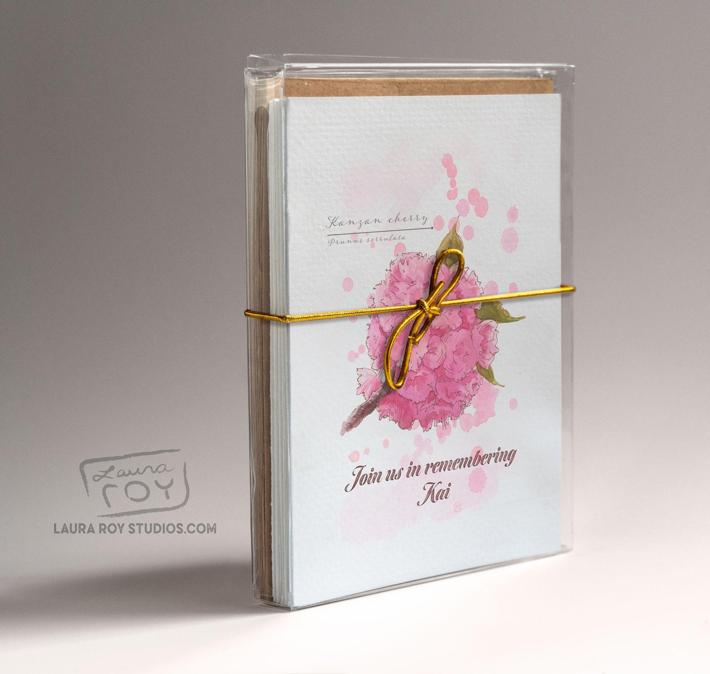Personalized Cherry Blossom Sympathy/Get-Well/Birthday Card - Elegant Watercolor Art with Memorial Tribute (Single or Set)