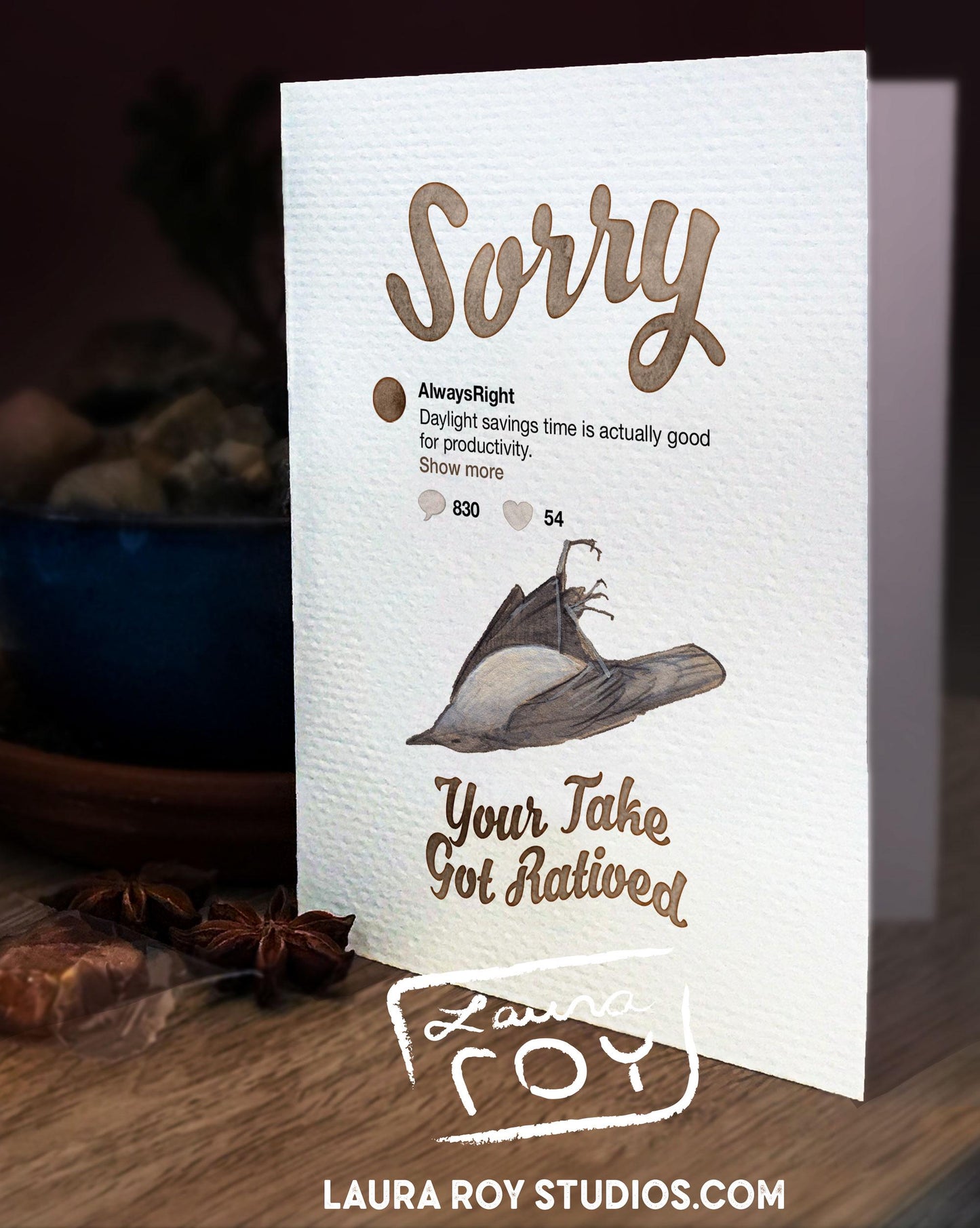Personalized 'Sorry Your Take Got Ratioed' Card Watercolor Tweet/Post Twitter, X, Instagram, TikTok Banter, Custom Message (Single or Set)